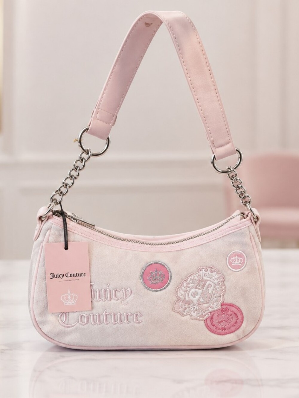 Juicy Couture Pale Pink Embroidered Mini Shoulder Bag